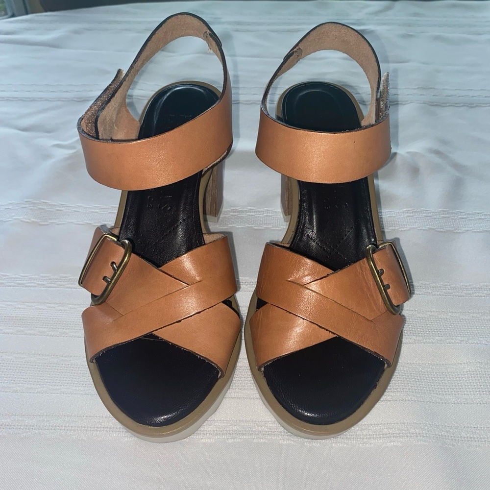 Hispanitas 36 Platform Block Heel Tan Barely Worn - Picture 2 of 7